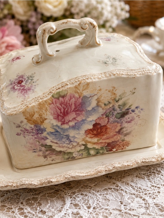 Other - Antique Austrian Porcelain Floral Covered Dish Tray Cottagecore Decor